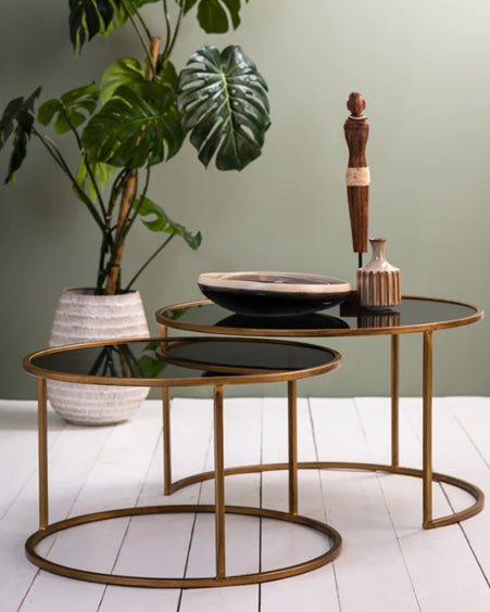 Taula de centre Duarte smoked glass & gold