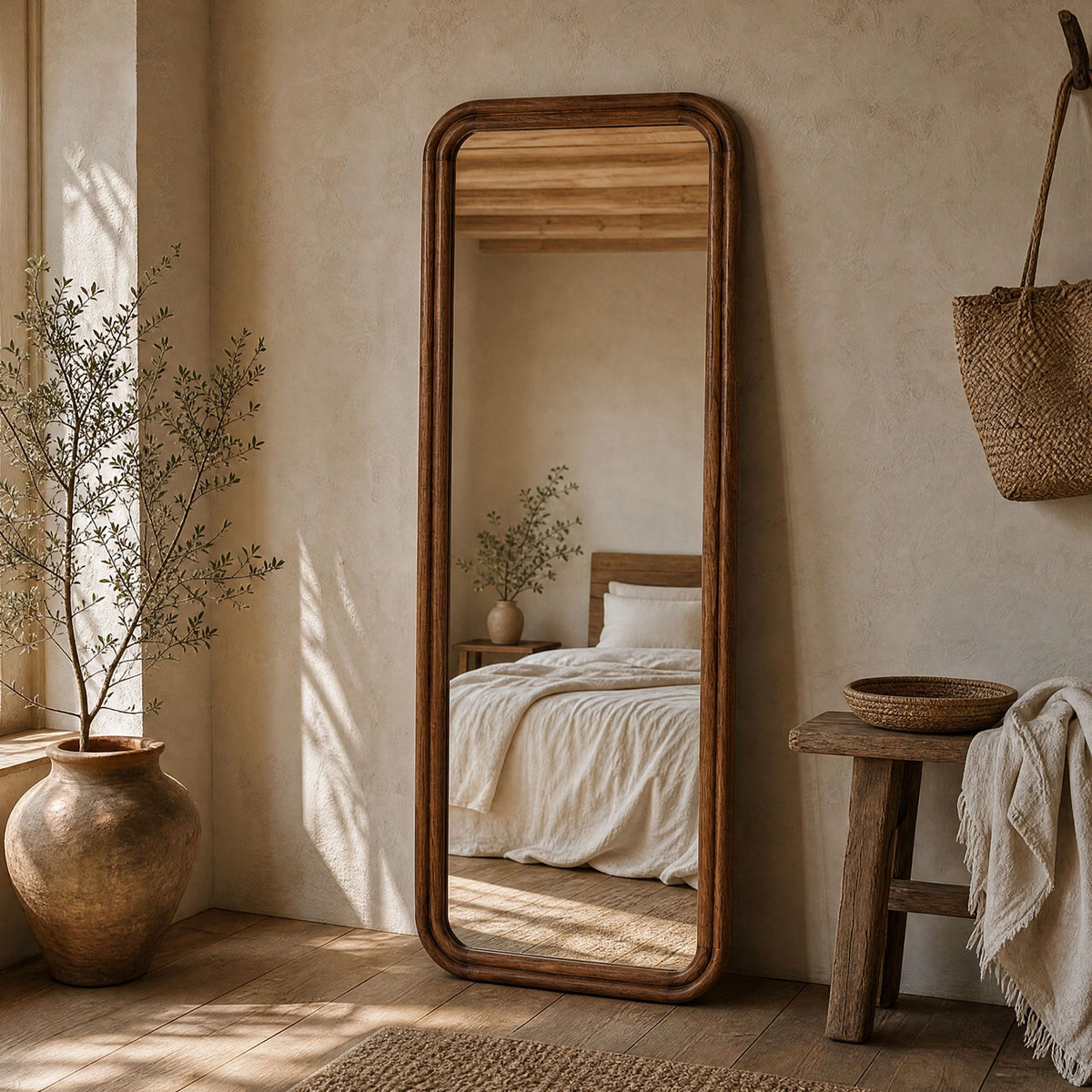 Espejo rectangular en madera de nogal